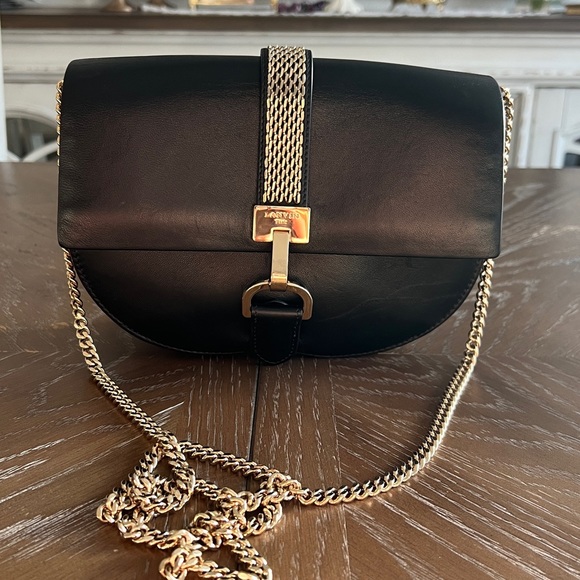 LANVIN Lamb Leather Crossbody Bag Logo Chain Trim & Strap Magnetic Flap - Picture 7 of 17